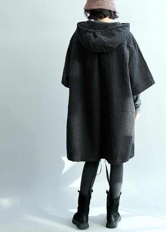 Art Hooded Pockets Fall Tunic Pattern Tops Black Blouses