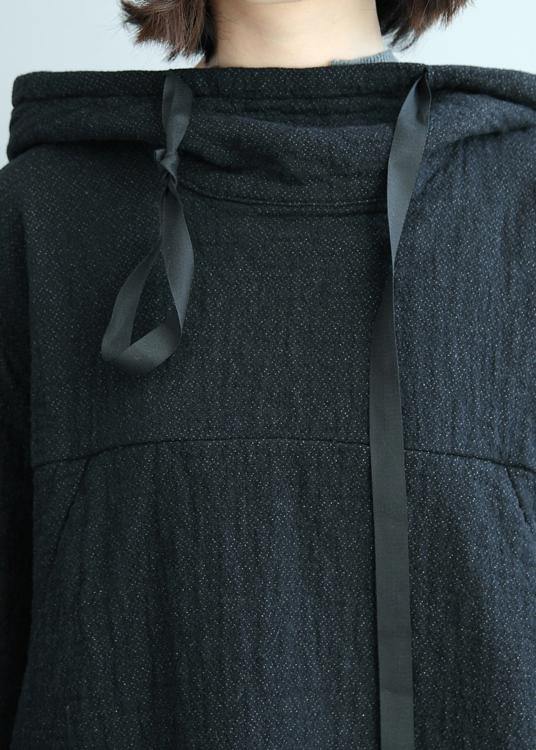 Art Hooded Pockets Fall Tunic Pattern Tops Black Blouses