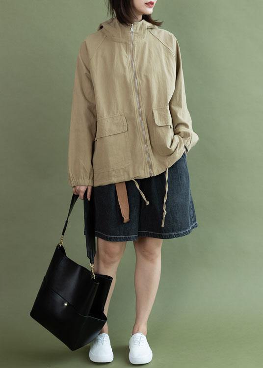 Art Khaki Drawstring Clothes for Design Hooded Fall Short Jackets