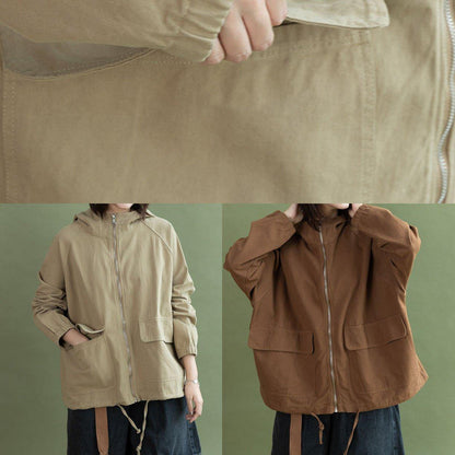Art Khaki Drawstring Clothes for Design Hooded Fall Short Jackets