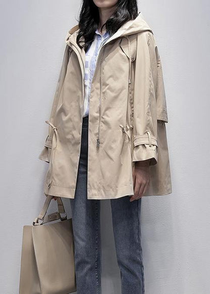 Art Khaki Trench Coat Tutorials Hooded Drawstring Outwears