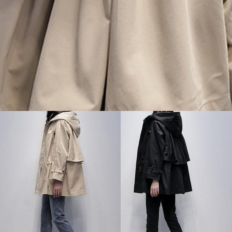 Art Khaki Trench Coat Tutorials Hooded Drawstring Outwears