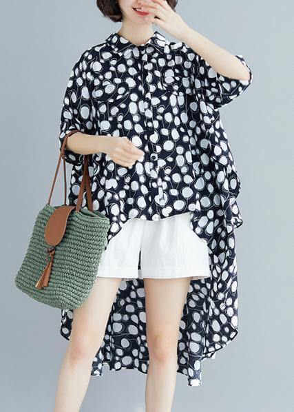 Art Lapel Asymmetric Chiffon Clothes Fine Neckline Black Dotted Shirt Summer