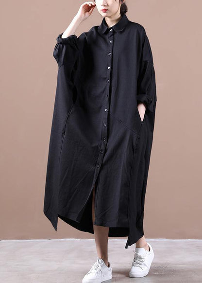 Art Lapel Asymmetric Spring Clothes for Cotton Black Dress