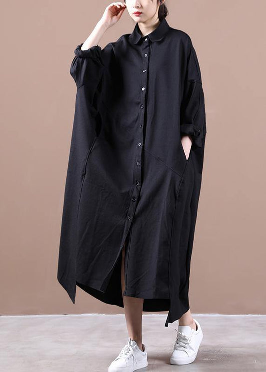 Art Lapel Asymmetric Spring Clothes for Cotton Black Dress