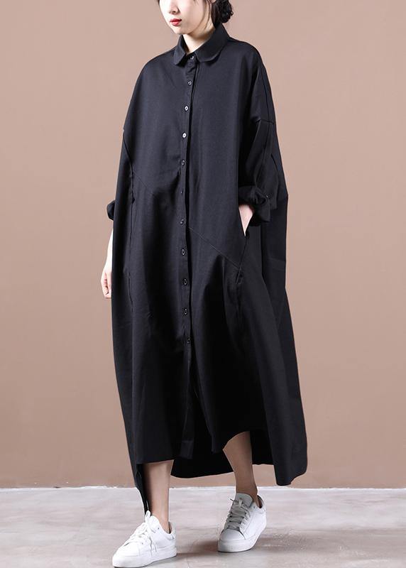 Art Lapel Asymmetric Spring Clothes for Cotton Black Dress