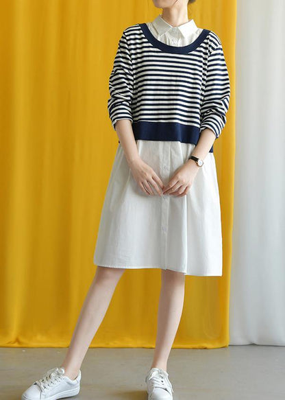 Art Lapel False Two Pieces Cotton Dress Silhouette Inspiration White Dress Fall