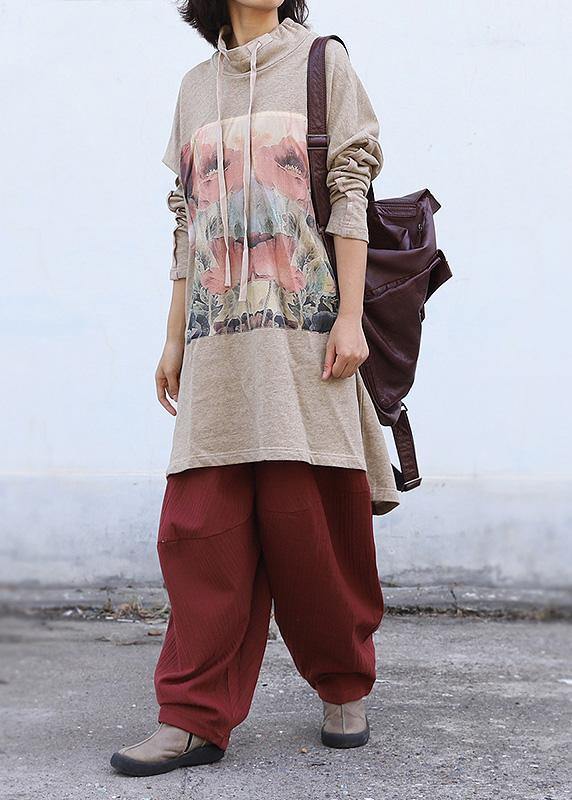 Art Nude Appliques Cotton Clothes High Neck Drawstring Fall Tops