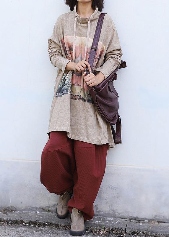 Art Nude Appliques Cotton Clothes High Neck Drawstring Fall Tops