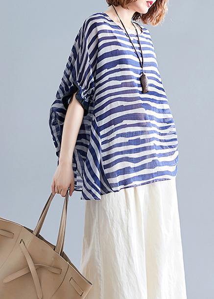 Art O Neck Batwing Sleeve Clothes Work Outfits Blue Striped Blouse