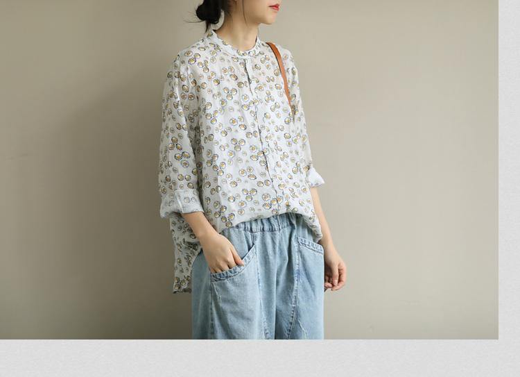 Art O Neck Button Down Shirts Work Outfits Yellow Print Shirts
