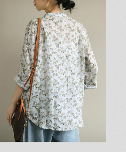 Art o neck Button Down shirts Work Outfits yellow print shirts