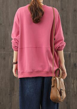 Art O Neck Crane Tops Wardrobes Pink Cartoon Print Tops