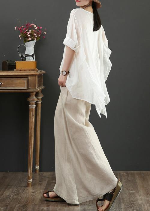 Art O Neck Half Sleeve Linen Blouses for White Shirts