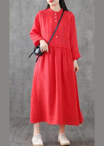 Art O Neck Patchwork Linen Wardrobes Sewing Red Dresses Spring