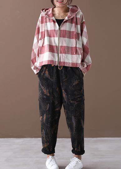Art Red White Plaid Fine Clothes Shape Hooded Coat