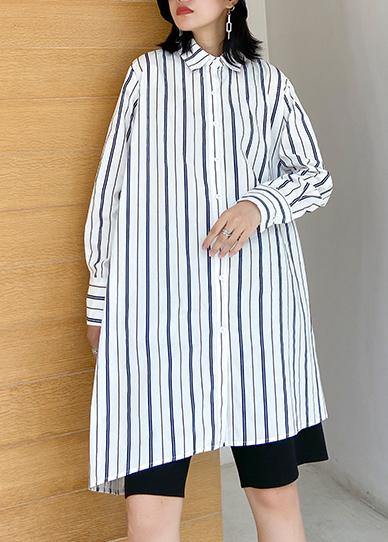 Art Striped Clothes Lapel Button Down Dresses Long Shirt