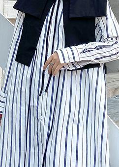 Art Striped Clothes Lapel Button Down Dresses Long Shirt