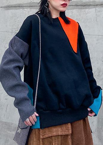 Art Thick Cotton Patchwork Color Clothes Sewing Black Tops
