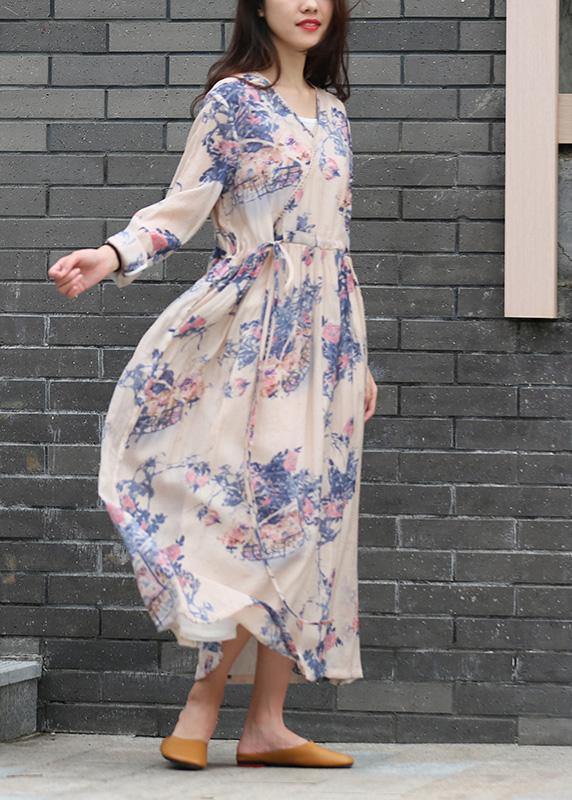 Art V Neck Drawstring Fall Tunic Blue Print Shirt