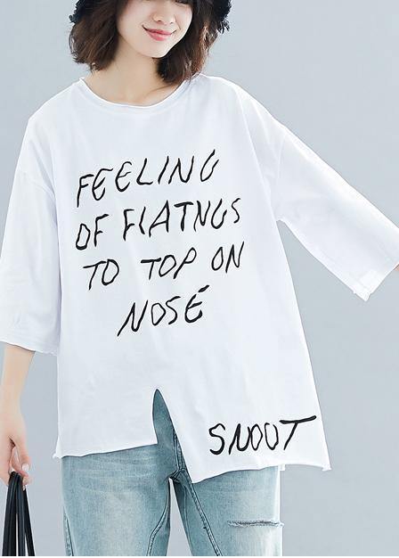 Art White Letter Cotton Box Top O Neck Half Sleeve Cotton Top