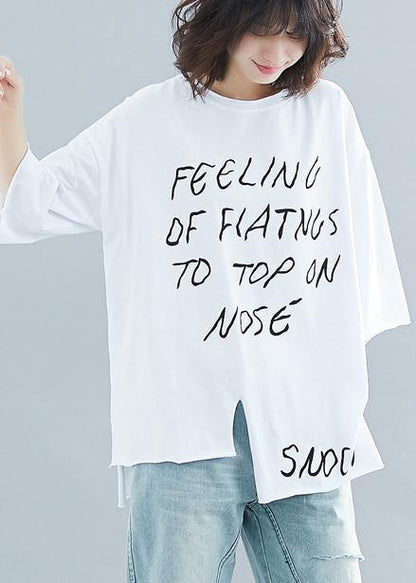 Art White Letter Cotton Box Top O Neck Half Sleeve Cotton Top