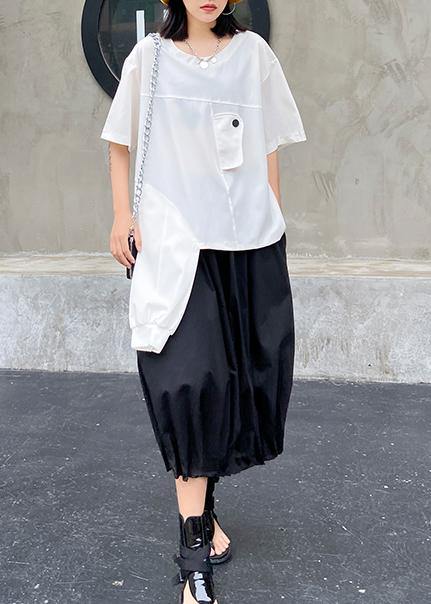 Art White Tunic O Neck Asymmetric Oversized Summer Top