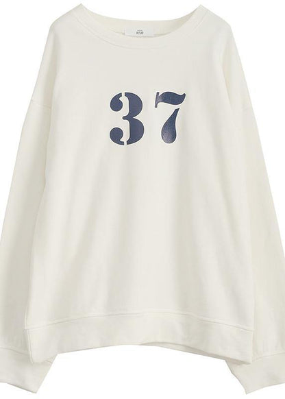 Art white cotton shirts alphabet prints Plus Size Clothing fall shirt