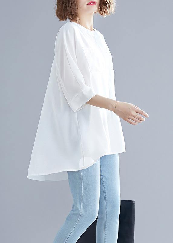 Art White Cotton Top Silhouette Low High Design Midi Summer Half Sleeve Shirt