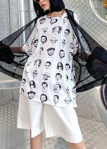 Art White Prints Cotton Clothes Short Sleeve Wild Oversized Summer Tops