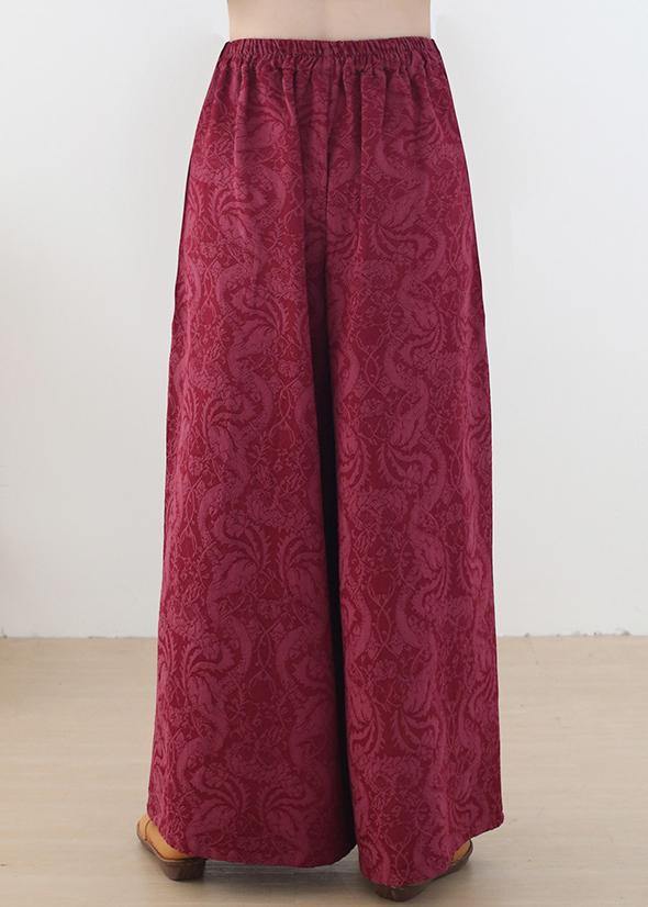 Autumn and Winter Retro Red Jacquard Thickened Wide Leg Pants