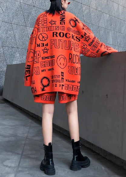 Autumn and Winter Suit Temperament Orange Knitted Sweater Wide Leg Pants Two Piece Set