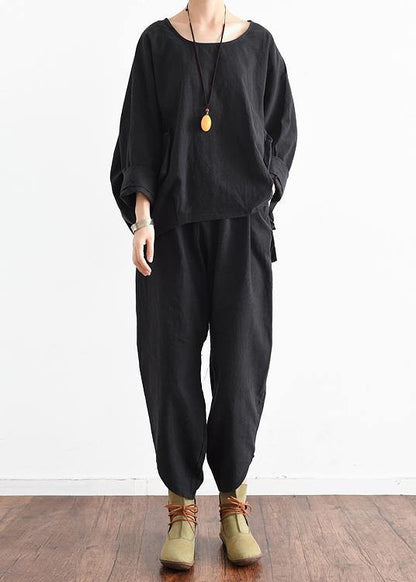 Fall New Black Two-piece Suit Loose Large Size Blouse Tooling Pants