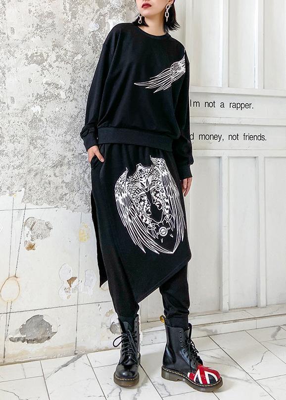 Autumn Suit Ming Black Printed Long-sleeved Sweater Harem Pants Two-piece Suit
