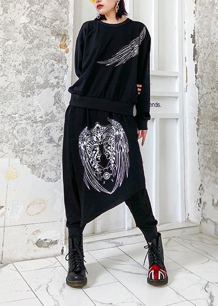 Autumn Suit Ming Black Printed Long-sleeved Sweater Harem Pants Two-piece Suit