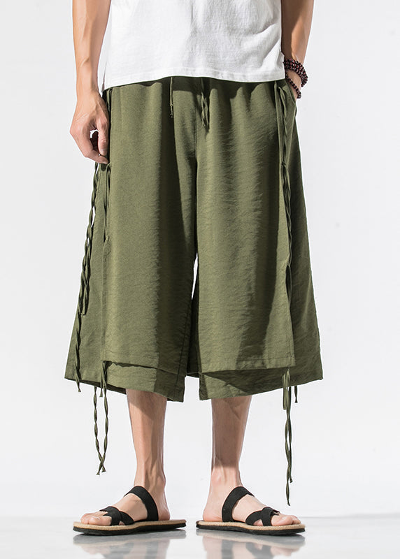 Beach Army Green Pockets Tie Waist Wide Leg Pants