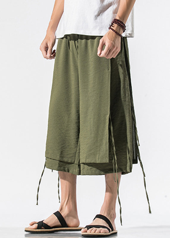 Beach Army Green Pockets Tie Waist Wide Leg Pants