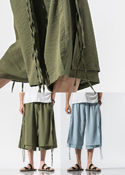 Beach Army Green Pockets Tie Waist Wide Leg Pants