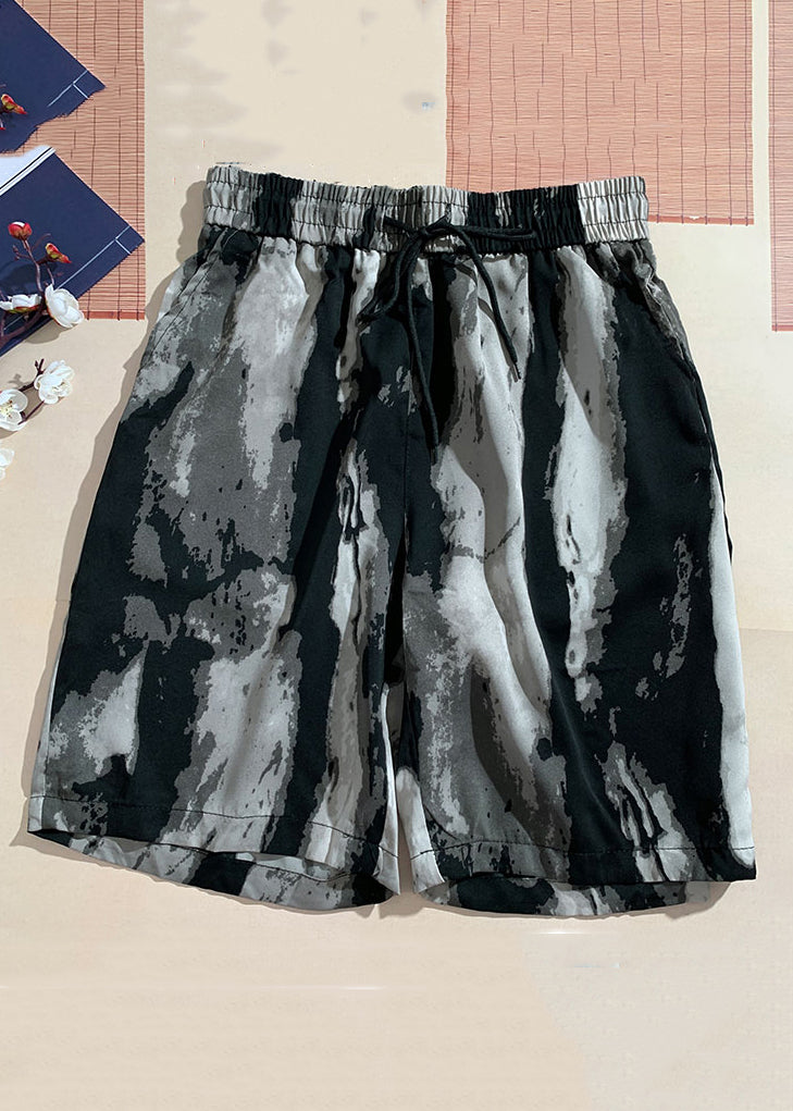 Beach Black Pockets Elastic Waist Cotton Pants Summer