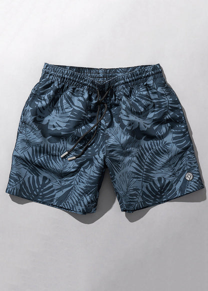 Beach Navy Print Elastic Waist Cotton Pants Summer