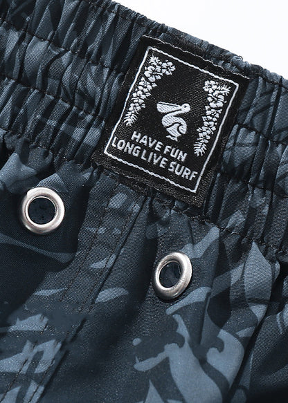 Beach Navy Print Elastic Waist Cotton Pants Summer