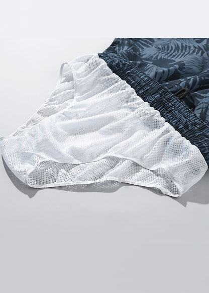 Beach Navy Print Elastic Waist Cotton Pants Summer