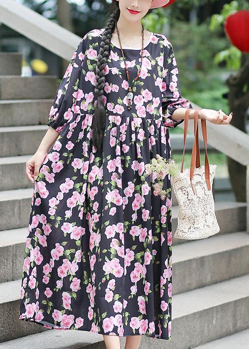 Beach Black Print Chiffon Clothes Ideas O Neck Half Sleeve Summer Dress