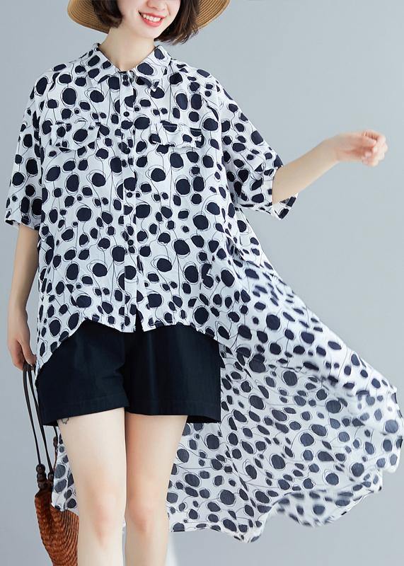 Beach Lapel Asymmetric Chiffon Clothes for White Dotted Shirt Summer
