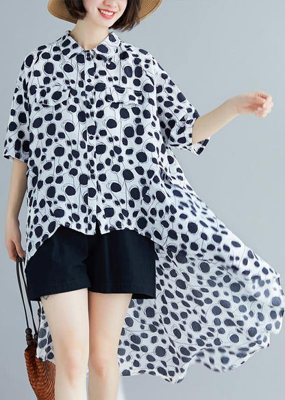 Beach Lapel Asymmetric Chiffon Clothes for White Dotted Shirt Summer