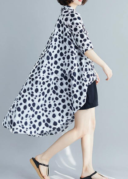 Beach Lapel Asymmetric Chiffon Clothes for White Dotted Shirt Summer