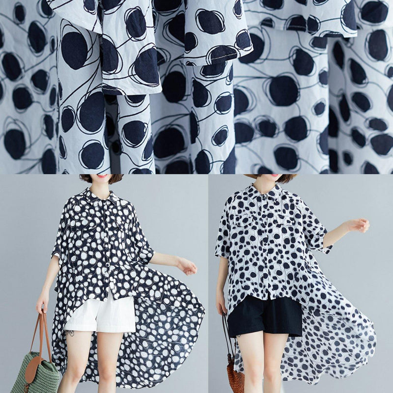 Beach Lapel Asymmetric Chiffon Clothes for White Dotted Shirt Summer