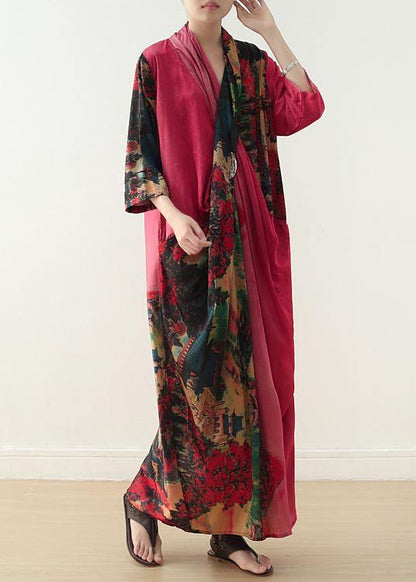 Beach Red Print Chiffon Clothes for V Neck Patchwork Dresses Spring Dresses