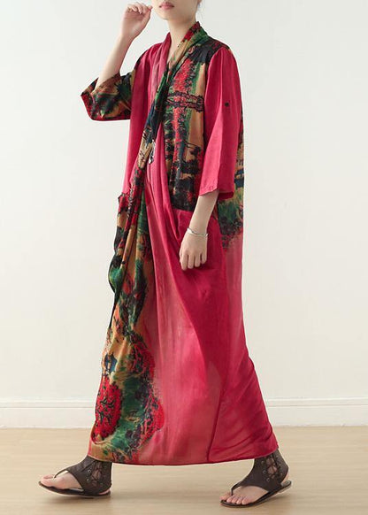 Beach Red Print Chiffon Clothes for V Neck Patchwork Dresses Spring Dresses