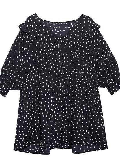 Beach White Dotted Chiffon Clothes Sleeve V Neck Ruffles Love Tops